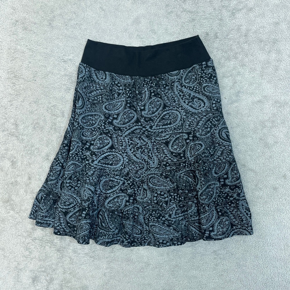 Fresh Produce Women's Size S Black Blue Paisley Tiered Mini Skirt Cotton